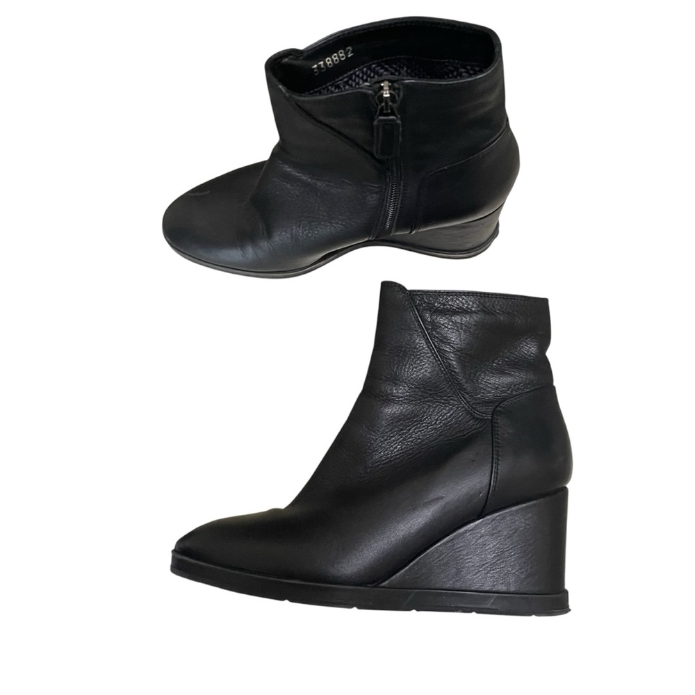 Aquatalia Black Leather Wedge Ankle Boots